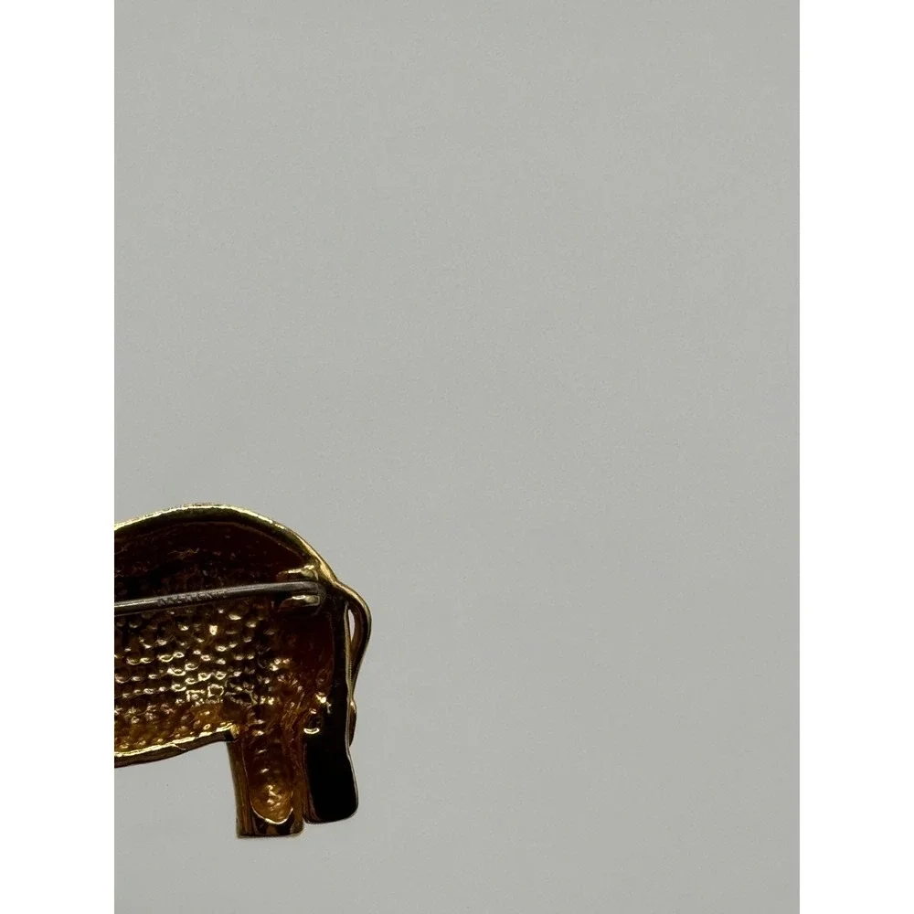 Vintage‎ Krementz Rhino Brooch Rhinestone Eye Gold Tone Pin